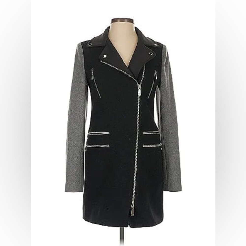 Dawn Levy Black Grey ColorBlock Wool Cashmere Blend Coat Size XS